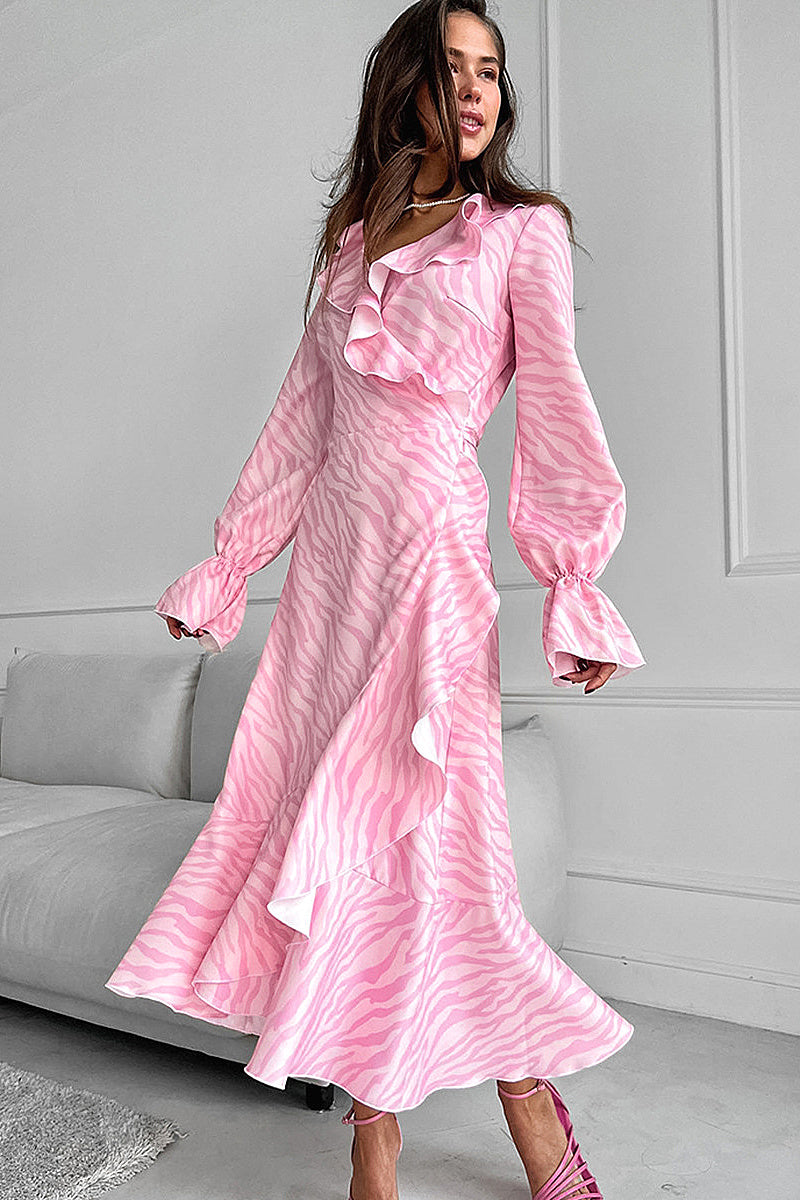 Elegant Ruffled V-Neck Dress for Women