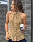 Casual Khaki Lapel Vest for Women