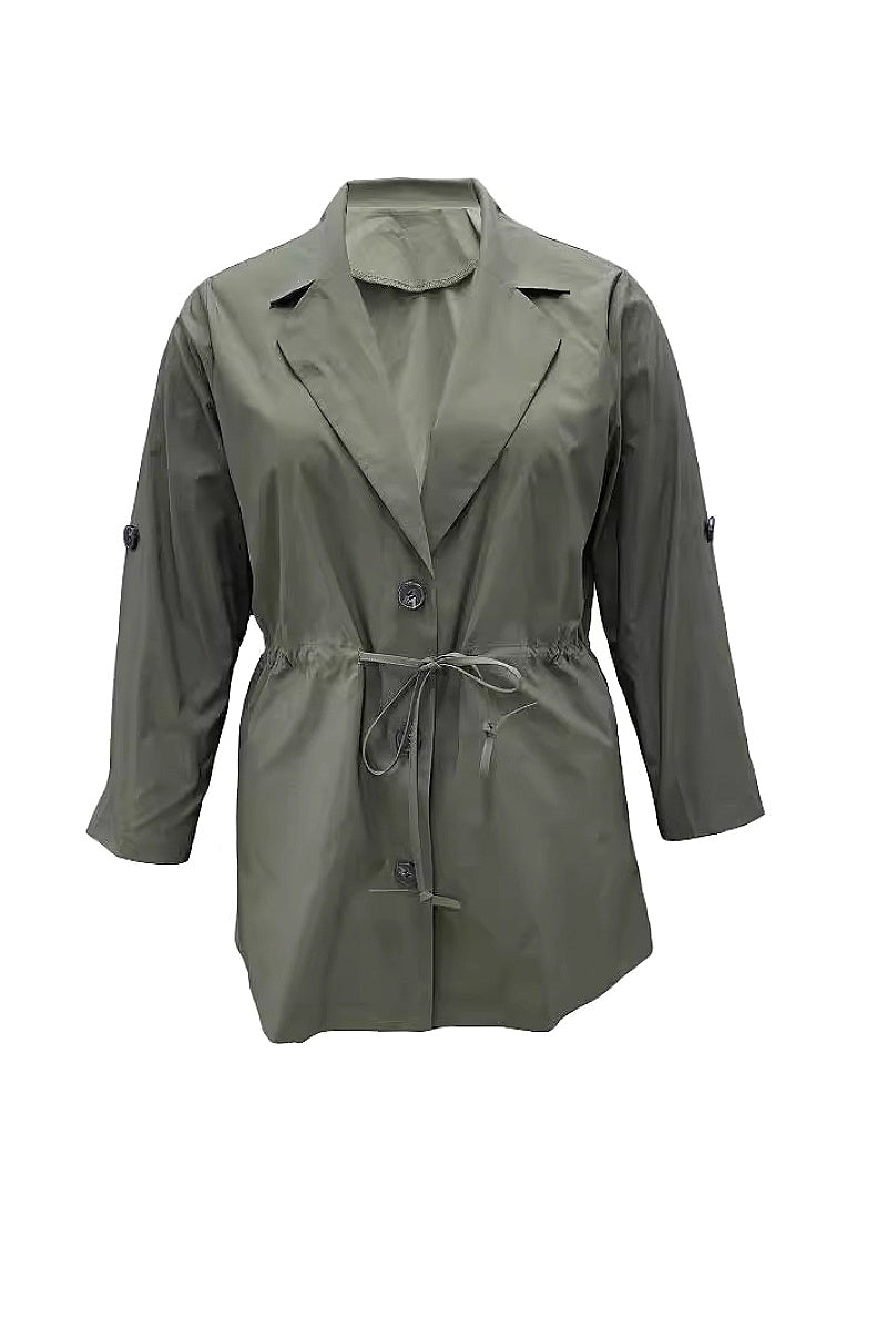 Plus Size Women's Long Sleeve Buttoned Trench Coat