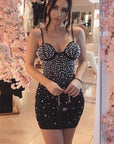 Elegant Beaded V-Neck Bodycon Dress