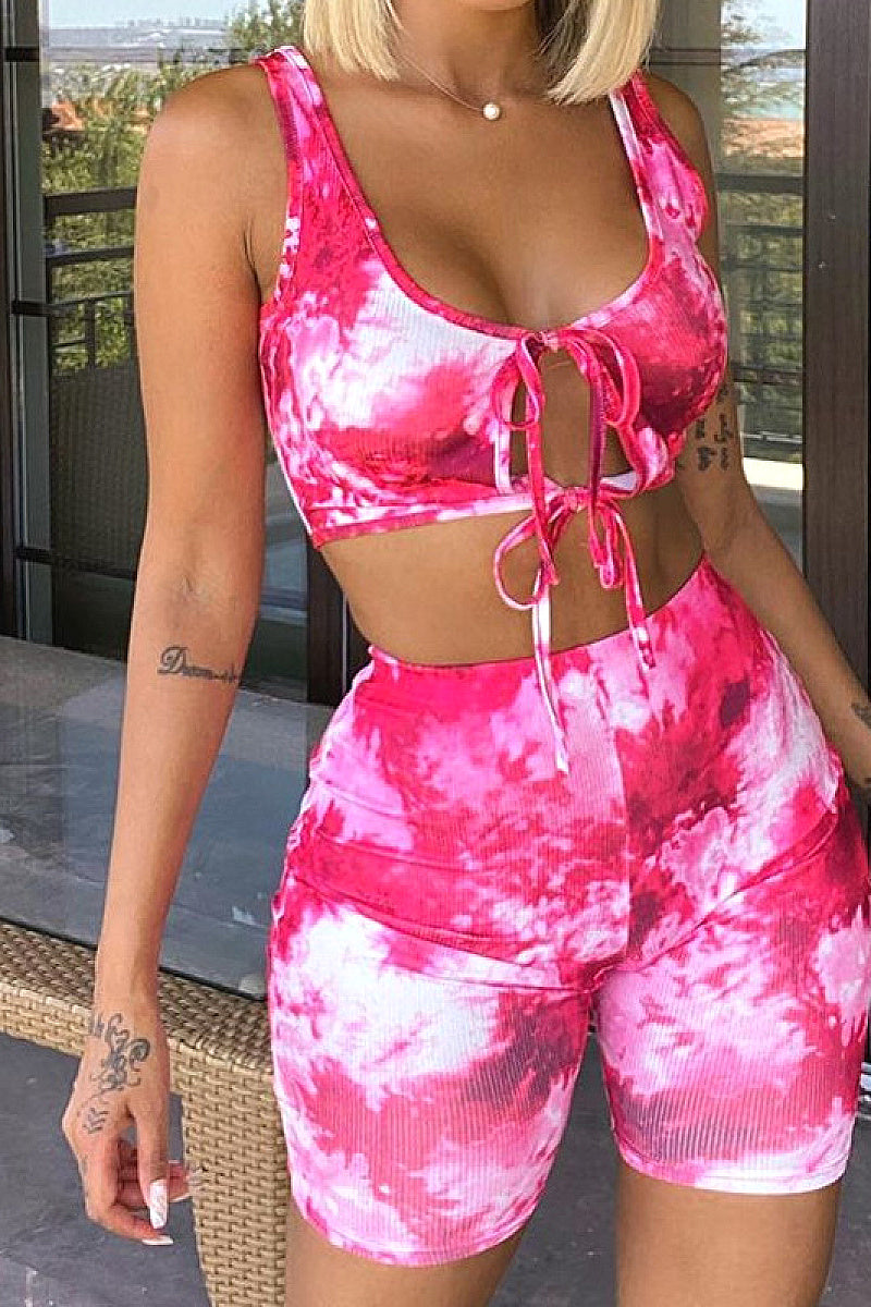 Summer Fashion Sexy Printed Tank Top and Shorts Set