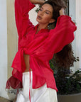 Autumn New Fashion Sheer Long Sleeve Tencel Shirt