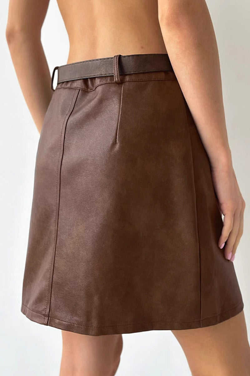 Cognac Faux-Leather Pencil Skirt