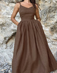 Summer Sexy Casual Khaki Cotton Linen Dress