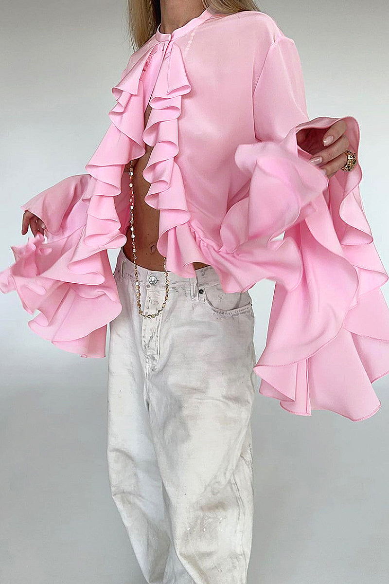 Chic Ruffle Long Sleeve Shirt for Women