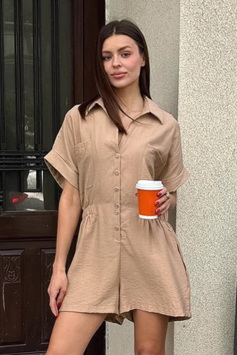 Casual Khaki Jumpsuit with Batwing Sleeves