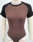Summer Color Block Short Sleeve Bodysuit for Women