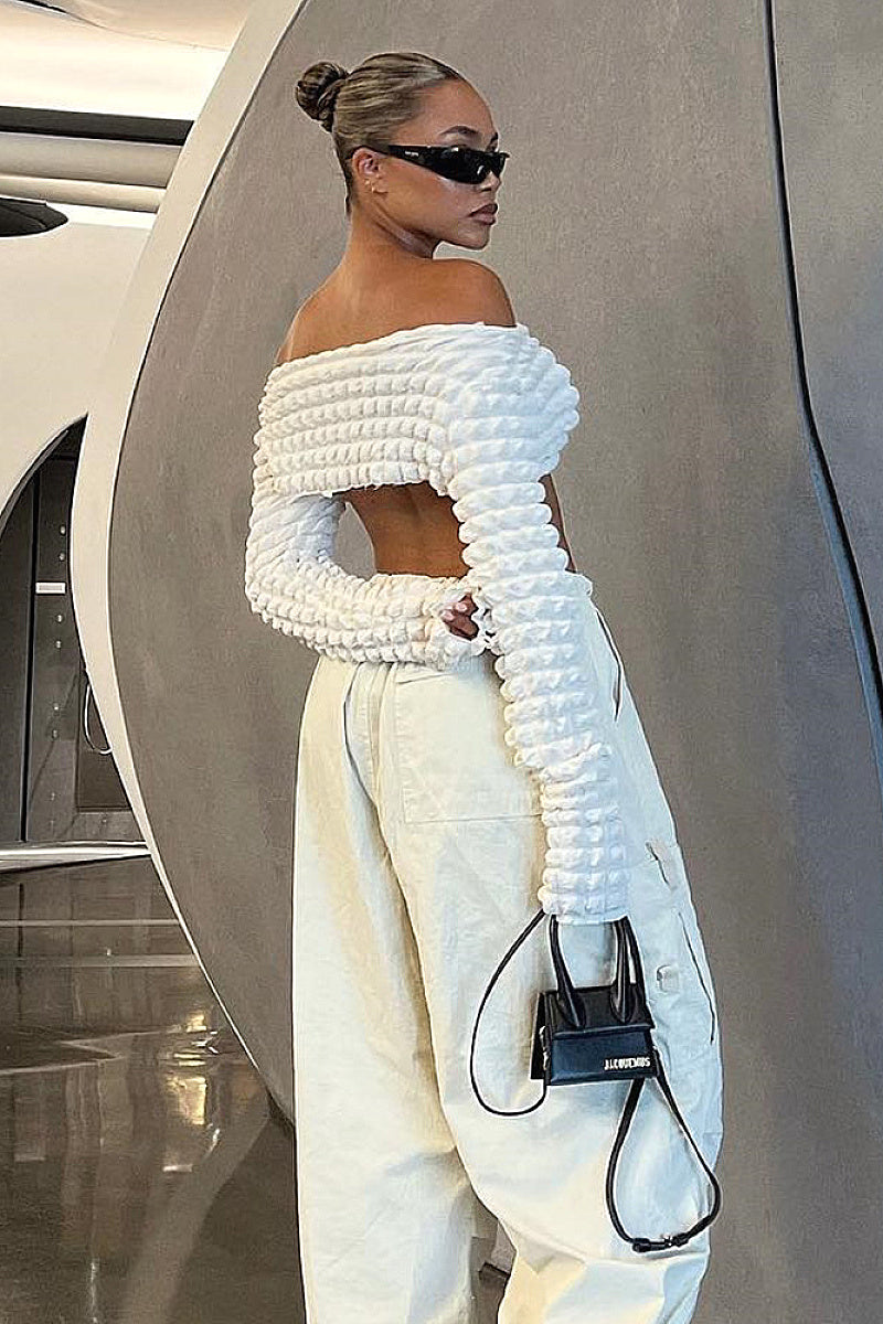 Sexy Hollow Out Long Sleeve Off Shoulder Top