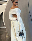 Sexy Hollow Out Long Sleeve Off Shoulder Top