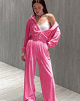 Trendy Pink Velvet Two-Piece Set for Women