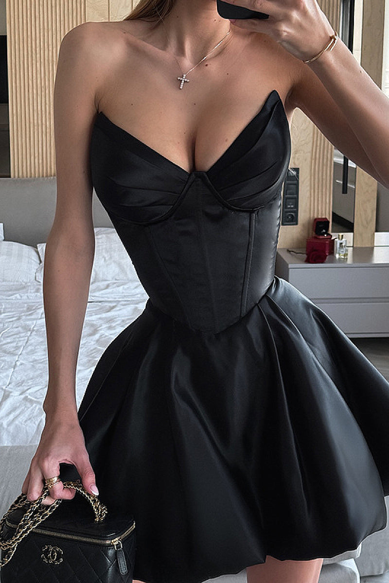Sexy Strapless Ruffle Skirt Dress