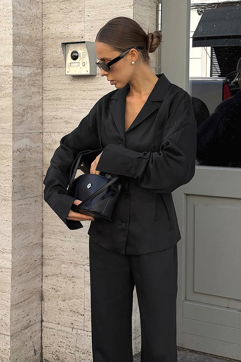French Design Waist-Tie Long Sleeve Pants Set