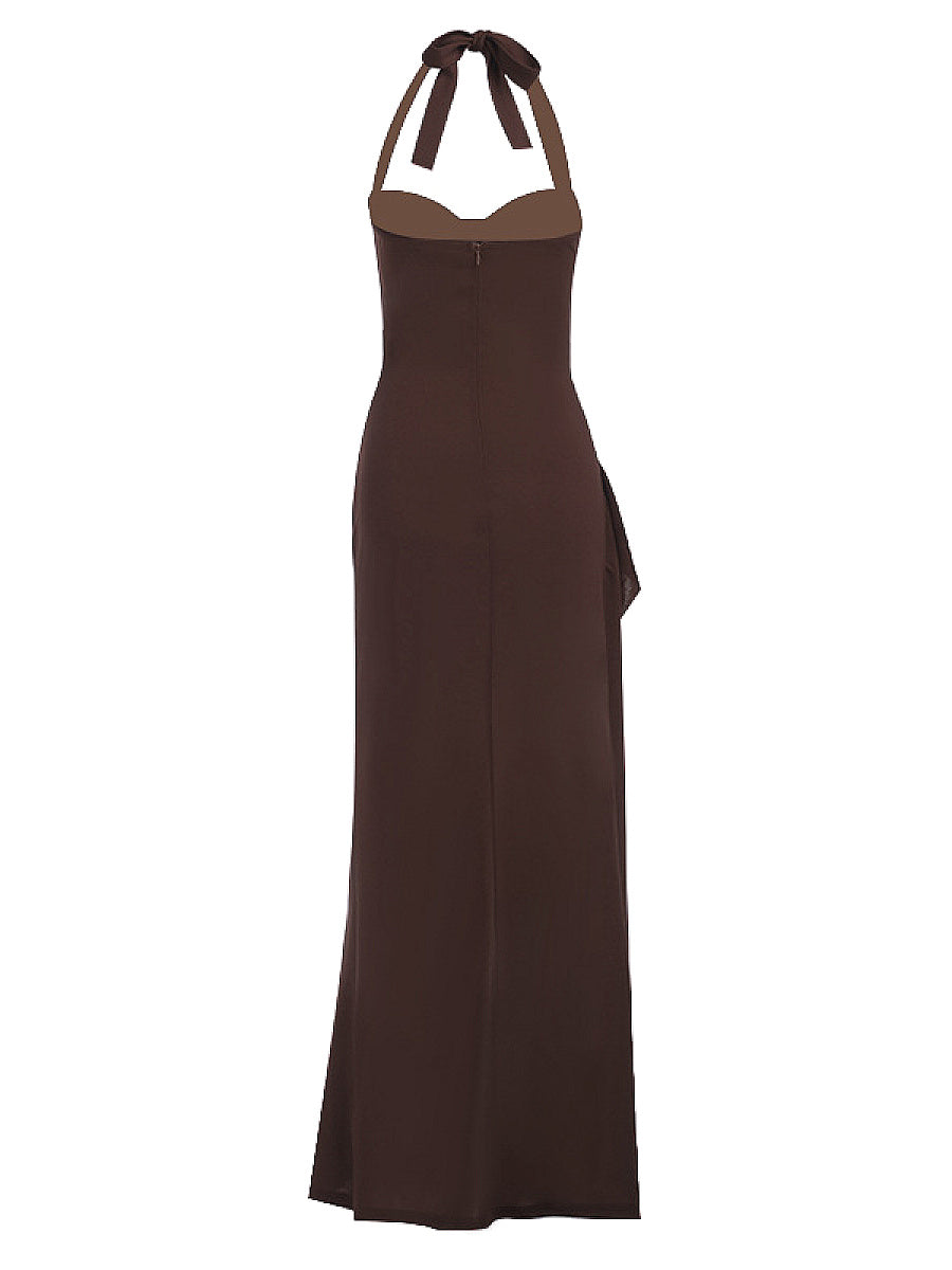 Chic Halter Neck A-Line Dress with Ruffle Hem