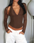 Lace Waist Cinching Long Sleeve Top