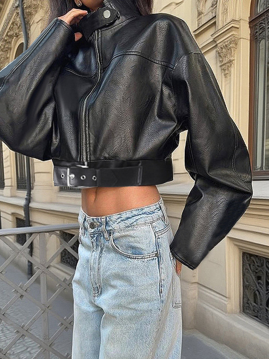 Trendy Street Style Leather Jacket for Women