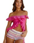 Off Shoulder Sexy Crop Top with Ribbons