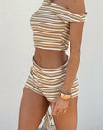Sexy Striped Crop Top and Shorts Set for Women