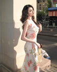 French V-Neck Floral Maxi Dress