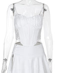 Lace Panel Waist Cinching Top and High Waist Skirt Set