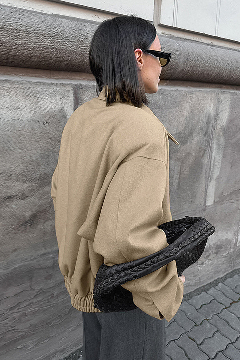 Thick Woolen Coat for Women in Khaki