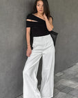 Stylish Asymmetrical Shoulder Knit T-Shirt for Women