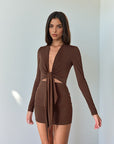 Knit Sexy Deep V Neck Long Sleeve Bodycon Dress