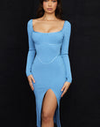 Spring Summer Long Sleeve Striped Backless Dress