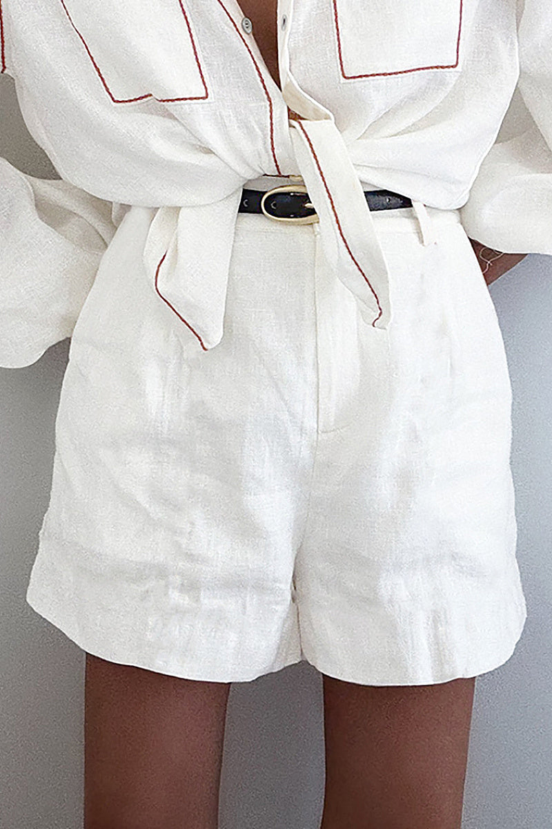 Color Block Cotton Long Sleeve Top and Shorts Set