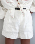 Color Block Cotton Long Sleeve Top and Shorts Set