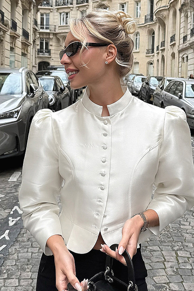 Retro Elegant Short Puff Sleeve Shirt