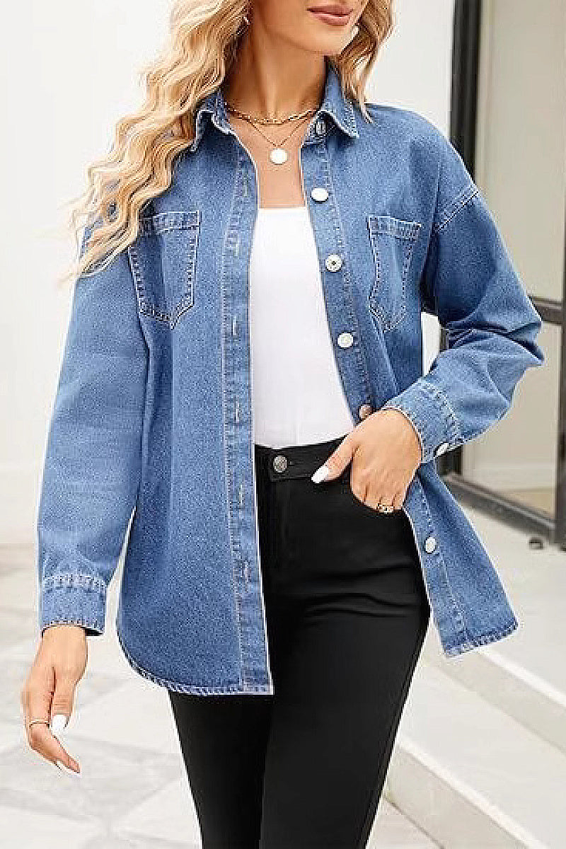 Loose-Fit Long Sleeve Denim Shirt for Women