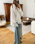 French Design Ruffled Puff Sleeve V-Neck Chiffon Cardigan