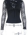 Lace Panel V-Neck Long Sleeve Top