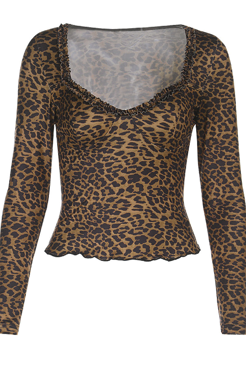 Leopard Print Long Sleeve Top for Women