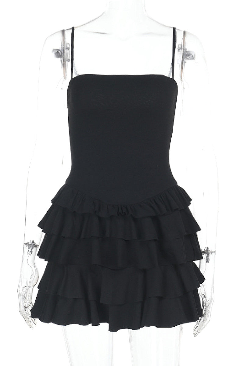 Sexy Backless Ruffle Hem Dress for Women