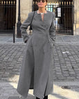 Elegant Gray Long Woolen Coat for Women