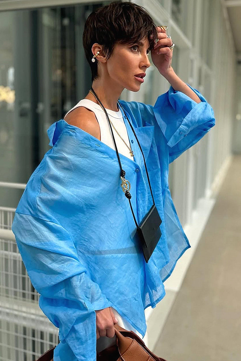 Autumn New Fashion Sheer Long Sleeve Tencel Shirt