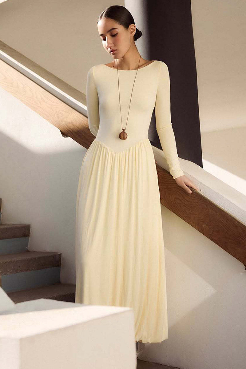 Elegant Knitted Round Neck Long Dress for Women