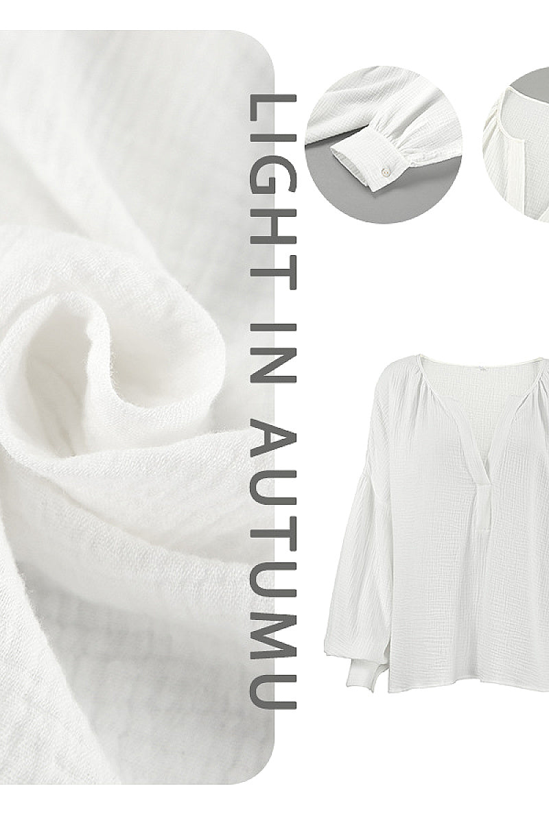 Minimalist Cotton Lantern Sleeve Casual Shirt