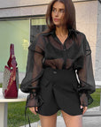 Fashionable Sheer Blouse with Puff Sleeves