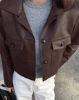 Vintage Short Leather Jacket for Women