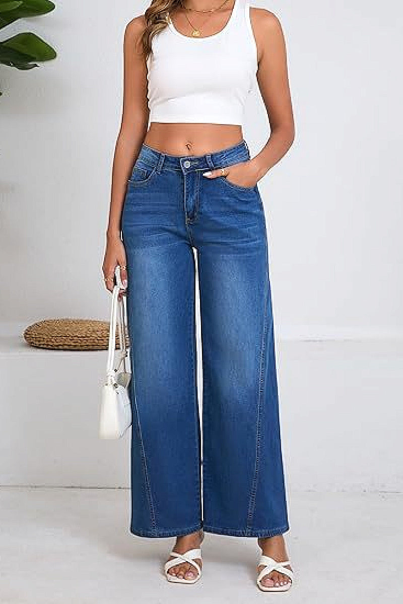 Fashionable Loose Stitching Wide Leg Jeans
