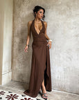 Deep V Neck Ruffle Hem A-Line Dress