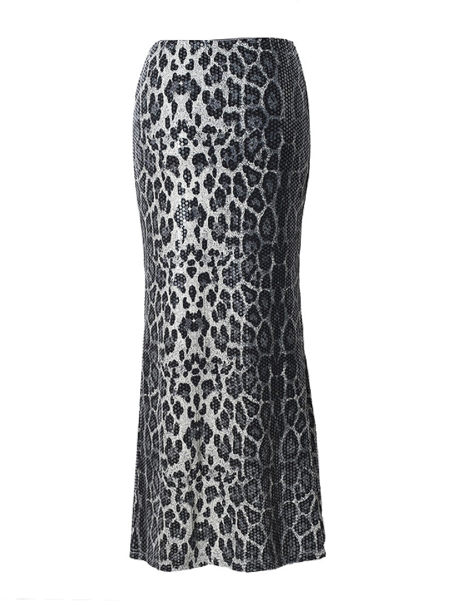 Leopard Print Sequin Layered Skirt for Women