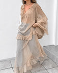 Khaki Ruffle Sleeve Maxi Dress for Spring and Summer