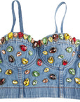 Youthful Denim Crop Top with Rhinestones