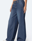 Blue Striped Loose Fit Wide Leg Jeans