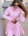 Pink Lapel Shirt Dress for Women