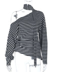 Fashion Striped Asymmetrical Long Sleeve T-Shirt