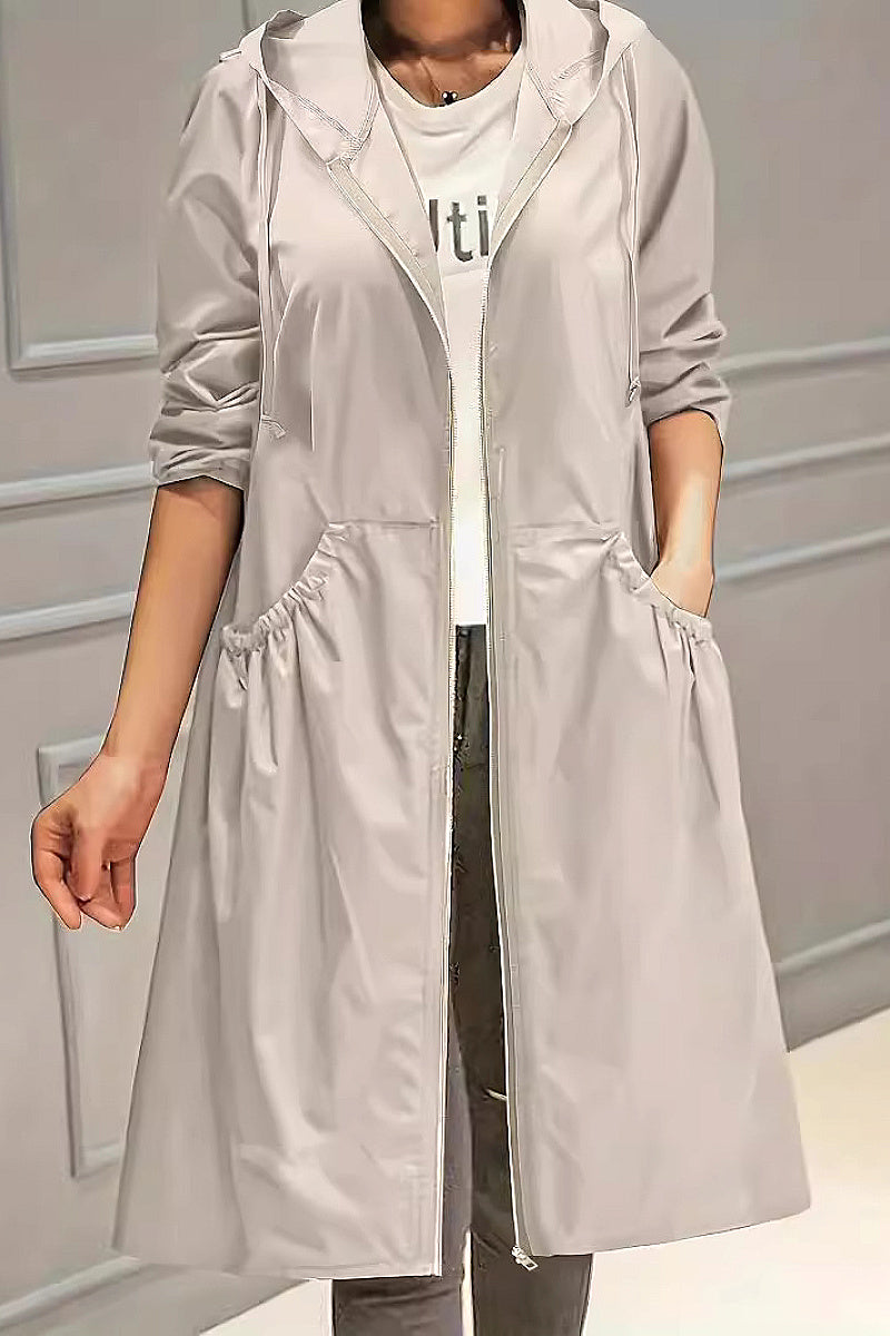 Casual Long Sleeve Hooded Windbreaker for Plus Size Women